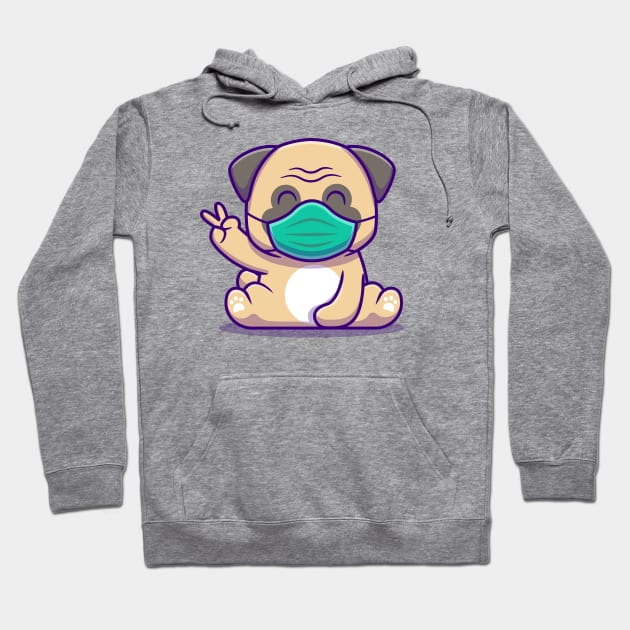 Cute Pug Dog Sitting And Wearing Mask Hoodie by Catalyst Labs